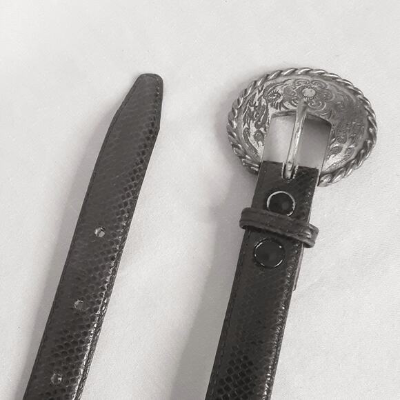 Serp Skinny Snake Skin Belt Womens XSmall Waist Darkest Brown 1993 Buckle Added - Picture 6 of 11